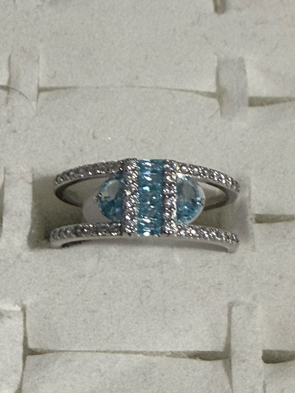 Bomb Party sterling silver ring/rhodium/aquamarine NWOT size 8